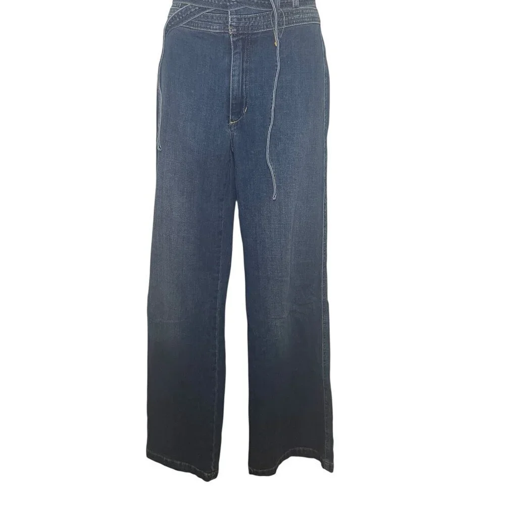 Joe's Jeans High Rise Belted Wide Leg Flare Jeans Size 27 Medium Wash